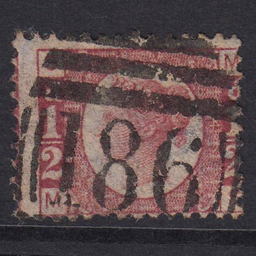 GB QV 1870 1/2d Rose-Red Plate 4 SG48-G4 MS FU Chesterfield 186 Misperf