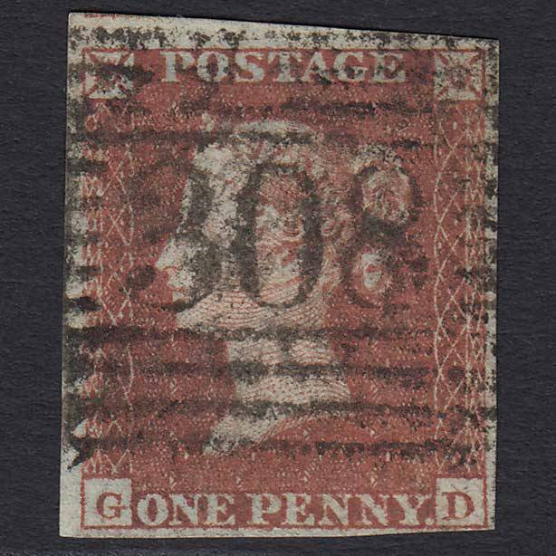GB QV 1841 1d Red-brown Pl 154 (SG8) 'GD' GU Stirling (308) 4 Margins