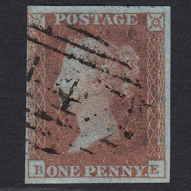 GB QV 1841 1d Very Blued (Plate 122) (SG8A) 'BE' FU Leeds (447) 4 Margins