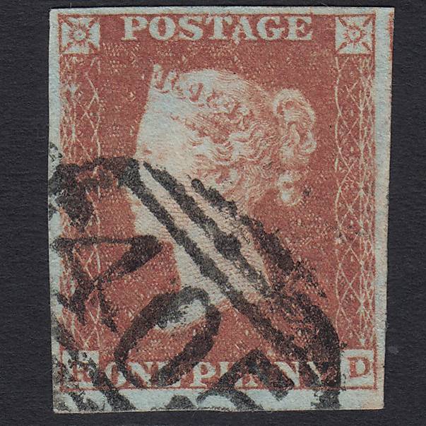 GB QV 1841 1d Red-brown (Plate 91) SG8-B1(1) RD FU Ipswich 405 4 Margins