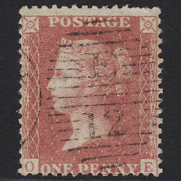 GB QV 1857 1d Dull red Transitional (Plate 47) C9(5) OE FU in London E12