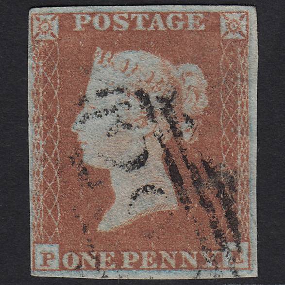 GB QV 1841 1d Red-brown Pl 130 SG8-B2(1) PE GU Light Cancel 4 Margins