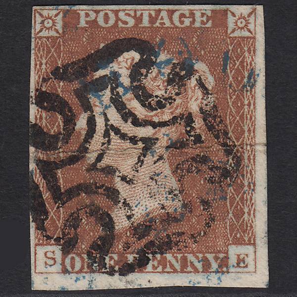 GB QV 1841 1d Red-brown Pl 27 SG8-B1(1) SE GU 4M Imperf Blue Town Cancel