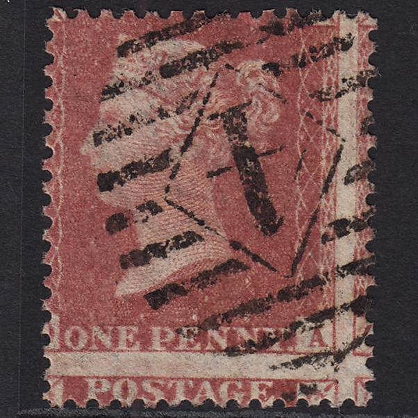 GB QV 1857 1d Rose-red Pl 55 SG40-C10(1) OA FU London IS 4 Huge Misperf