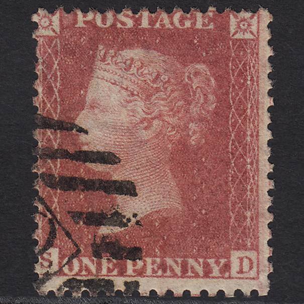 GB QV 1857 1d Rose-red Pl 52 SG40-C10(1) SD GU London IS Cancel Misperf