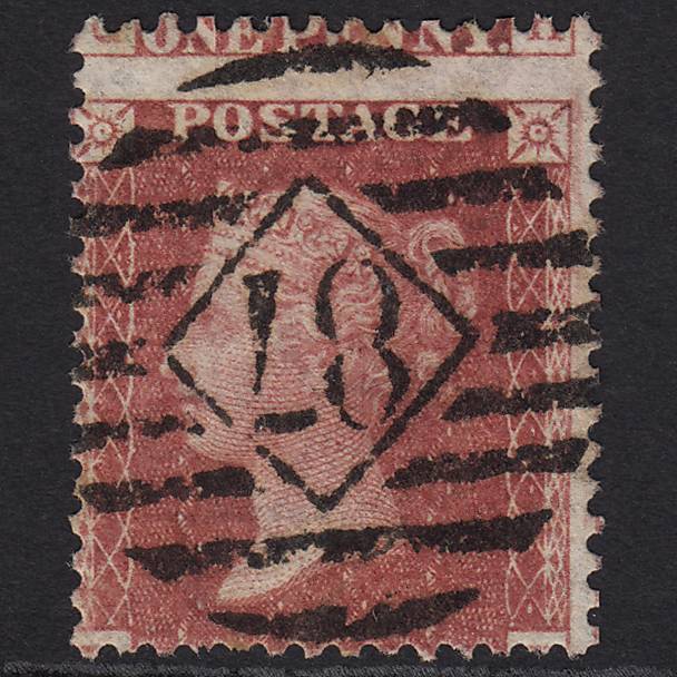 GB QV 1857 1d Rose-red Pl 62 SG40-C10(1) QH GU London IS 87 Large Misperf