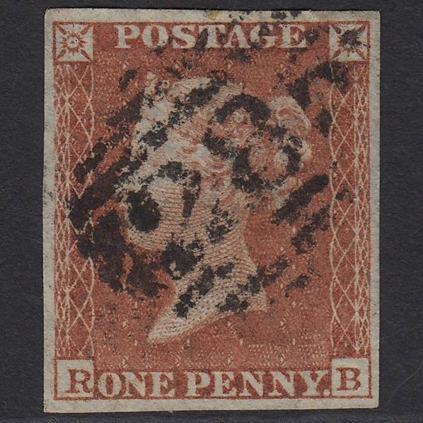 GB QV 1841 1d Red-brown Pl 150 SG8-B2(1) RB FU 4 Good Margins Exeter 285