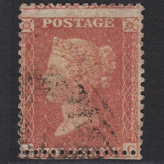 GB QV 1857 1d Pale Red Transitional (Plate 34) SGC9(3) JC GU Misperf