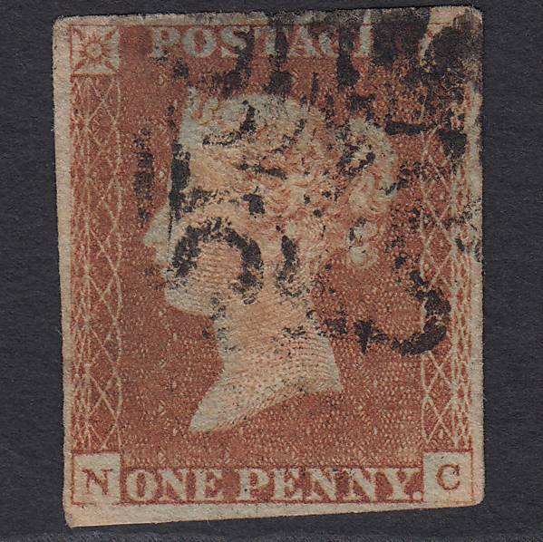 GB QV 1841 1d Red-brown Pl 23 SG8-B1(1) NC PU 4 Margins Maltese Cross