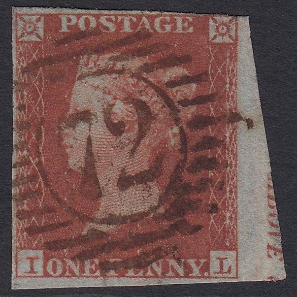 GB QV 1841 1d Pl 160 SG8-B2(1) IL GU nr 4M London 72 Marginal Inscription