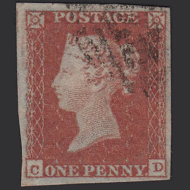 GB QV 1841 1d Red-brown Pl 95 SG8-B1(1) CD VFU 4M Imperf Light Cancel