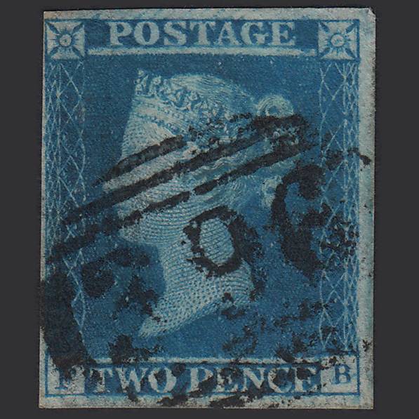 GB QV 1841 2d Blue (Plate 3) SG14-E1(2) FB FU 4 Margins Huntingdon 396