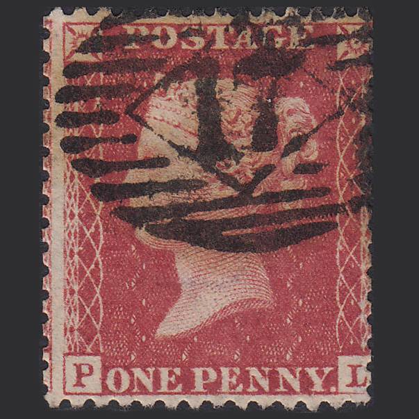 GB QV 1857 1d Rose-red (Plate 34) SG40-C10(1) PL GU London IS 17 Misperf