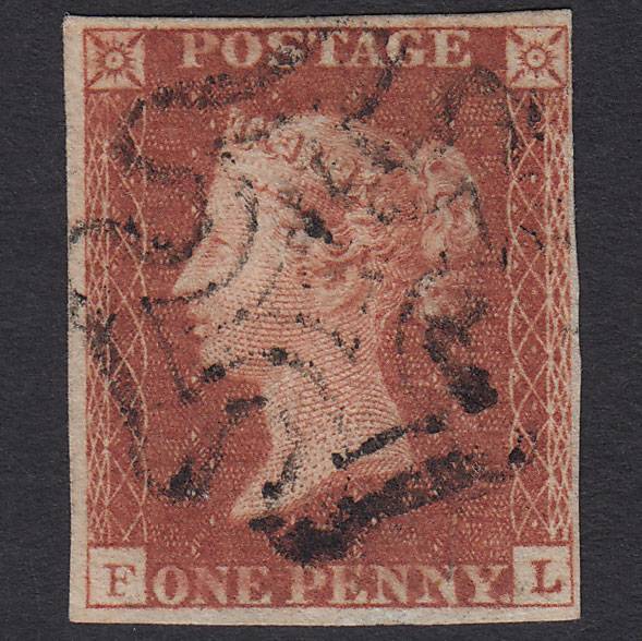 GB QV 1841 1d Red-brown Pl 20 SG8-B1(1) FL FU 4 Margins Maltese Cross