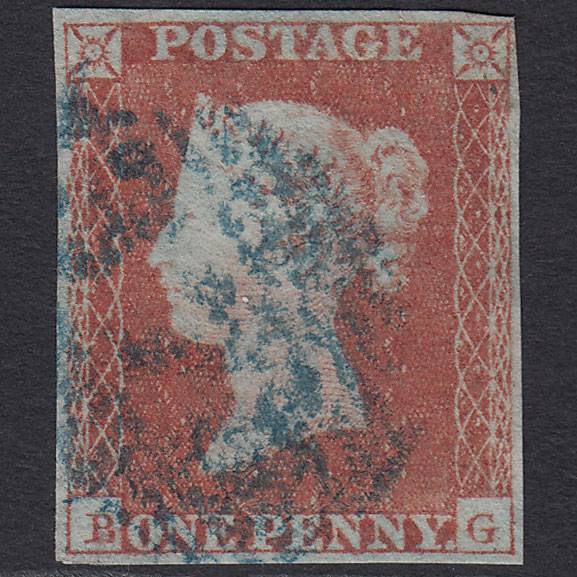 GB QV 1841 1d Red-brown (Plate 122) SG8-B1(1) BG GU 4 Margins Blue Cancel