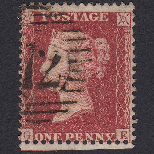 GB QV 1857 1d Deep Rose-red Pl 45 SG41-C10(4) GE GU London D&S 72 Tear