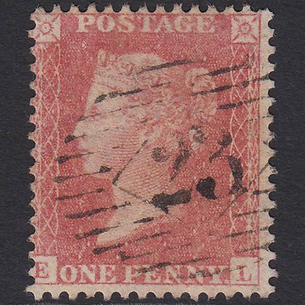 GB QV 1857 1d Pale Rose Transitional (Plate 43) SGC9A(1) EL FU London IS 27
