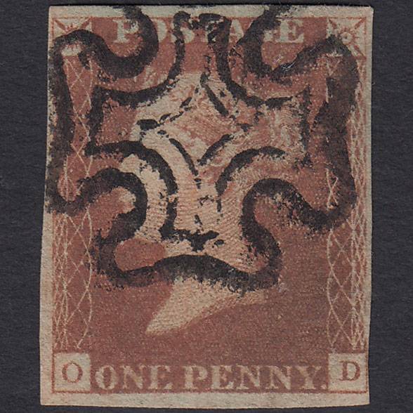 GB QV 1841 1d Red-brown Pl 24 SG8-B1(1) OD GU 4 Margins Maltese Cross