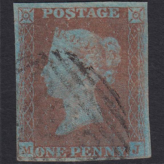 GB QV 1841 1d Very Blued (Plate 66) SG8a-B1(2) MJ FU 4 Margins