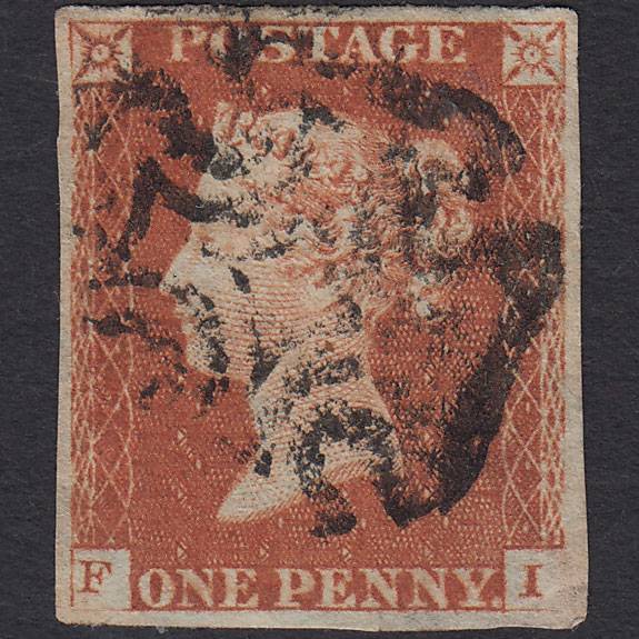 GB QV 1841 1d Red-brown Pl 21 SG8-B1(1) FI GU 4 Margins Maltese Cross