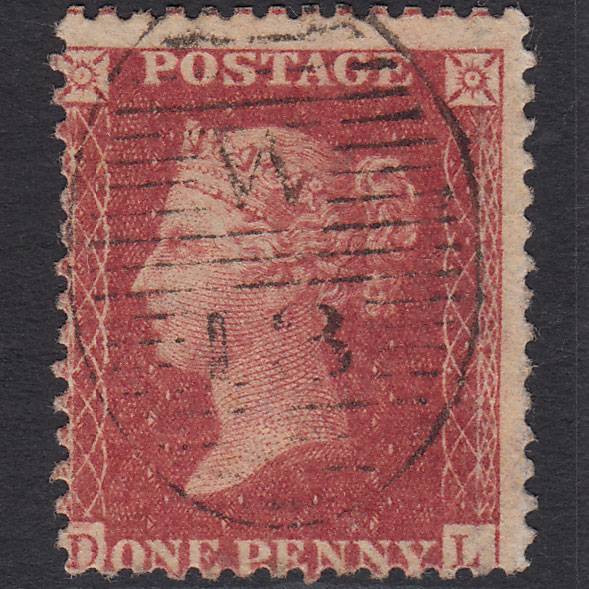 GB QV 1857 1d Rose-red Pl 56 SG40-C10(1) DL FU London D&S W13 Misperf