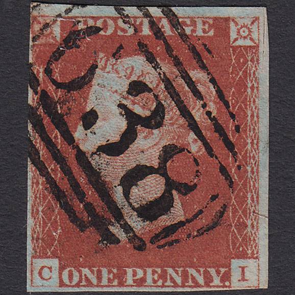 GB QV 1841 1d Red-brown Pl 60 SG8-B1(1) CI FU 4M Retford 638 Paper Flaw