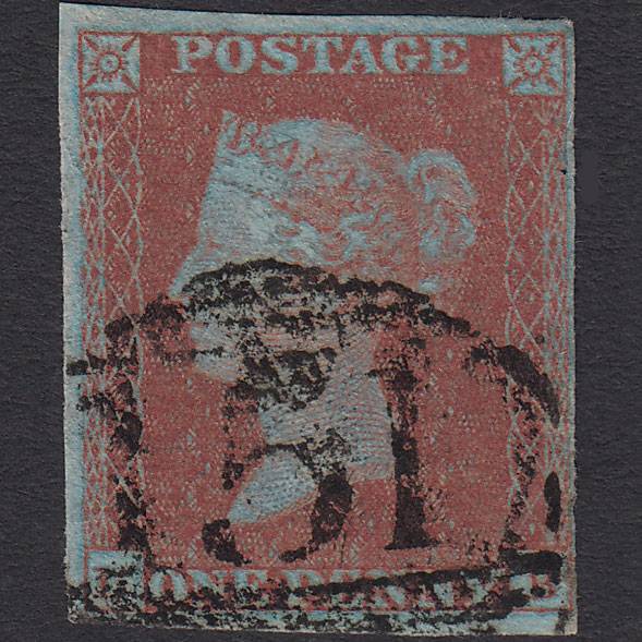 GB QV 1841 1d (Plate 130) SG8a-B1(2) Framed Reverse LB FU 4M Colne 151