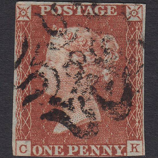 GB QV 1841 1d Red-brown Pl 37 SG8-B1(1) CK FU nr 4 Margins No.8 in MX