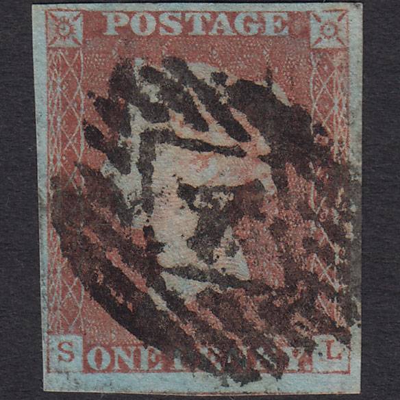 GB QV 1841 1d Very Blued Pl 77 SG8a-B1(2) SL GU 4 Margins London IS 4