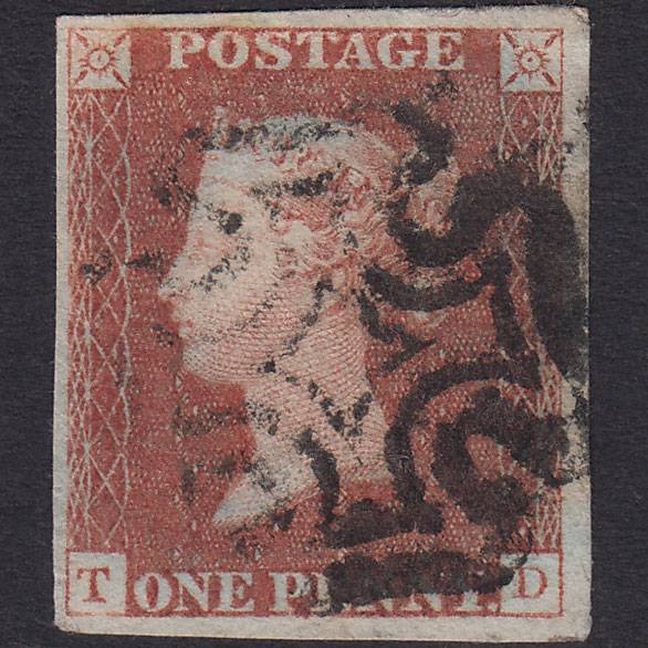 GB QV 1841 1d Red-brown Penny Black Plate 1b State 3 As8 SG7-A2 TD FU MX