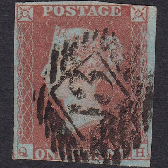 GB QV 1841 1d Very Blued (Plate 91) SG8a-B1(2) QH GU London IS 13