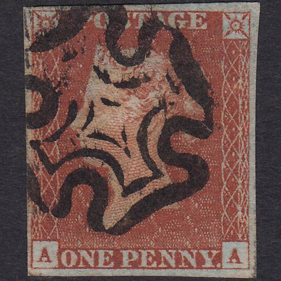 GB QV 1841 1d Red-brown (Plate 33) SG8-B1(1) AA FU 4 Margins Maltese Cross