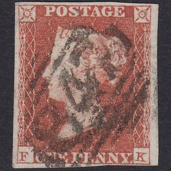GB QV 1841 1d Red-Brown Plate 98 SG8-B1(1) FK FU 4 Margins Warrington 847