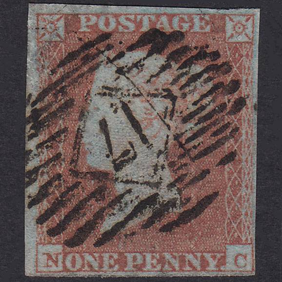 GB QV 1841 1d Very Blued Plate 106 SG8A-B1(2) NC FU 4 Margins London IS 17