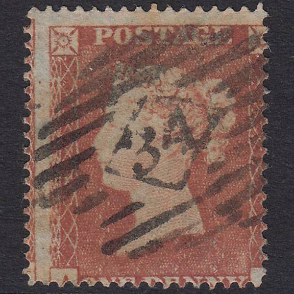 GB QV 1854 1d Red-Brown SG17-C1(1) A? GU London IS 34 Misperf