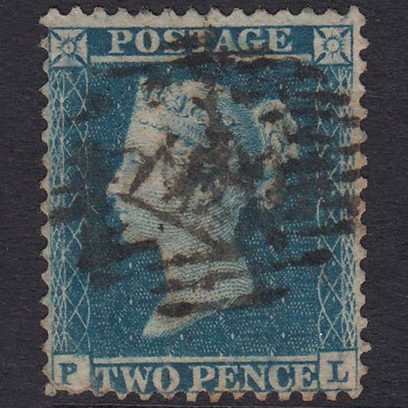 GB QV 1855 2d Greenish Blue Plate 5 SG34-F6(2) PL GU London IS Cancel