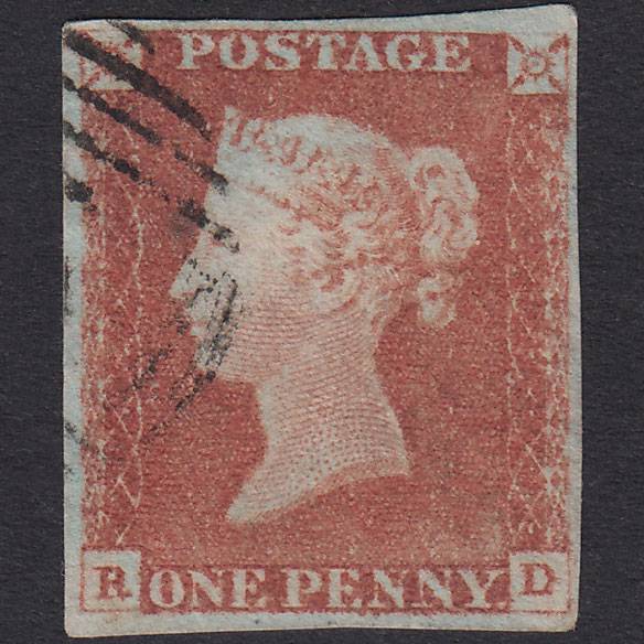 GB QV 1841 1d Red-Brown Plate 69 SG8-B1(1) RD FU 4 Margins Light Cancel