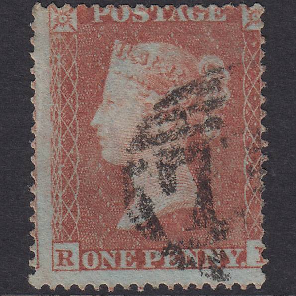 GB QV 1854 1d Yellow-Brown Plate 171 SG18-C1(2) RK FU Misperf