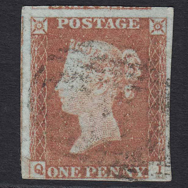 GB QV 1841 1d Red-brown (Plate 81) (SG8) 'QI' FU 4 Margins