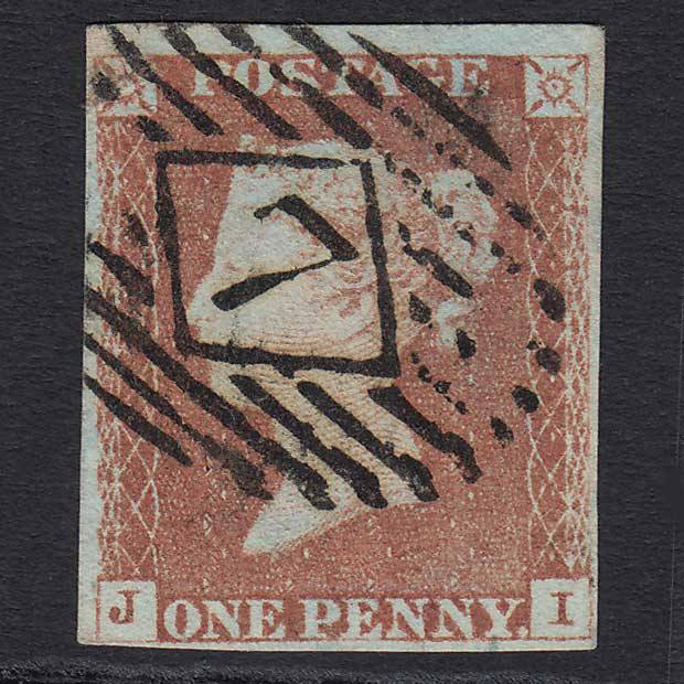 GB QV 1841 1d Red-brown (Plate 69) (SG8) 'JI' FU 4 Margins London IS 7