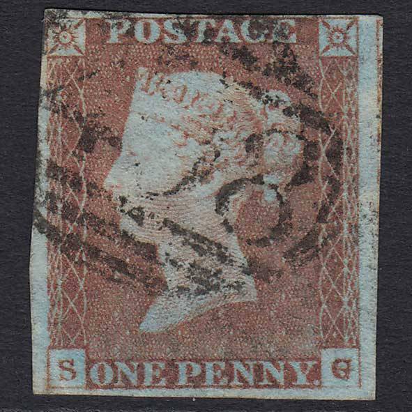 GB QV 1841 1d Red-brown Pl 81 (SG8) 'SG' GU Manchester (498) 4 Margins