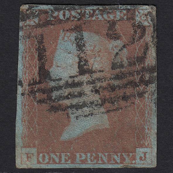 GB QV 1841 1d Very Blued Pl 73 SG8a-B1(2) FJ GU Braintree 112 4 Margins