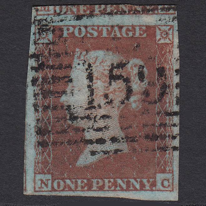 GB QV 1841 1d Very Blued Pl 107 SG8a-B1(2) NC FU 4M Imperf Glasgow 159