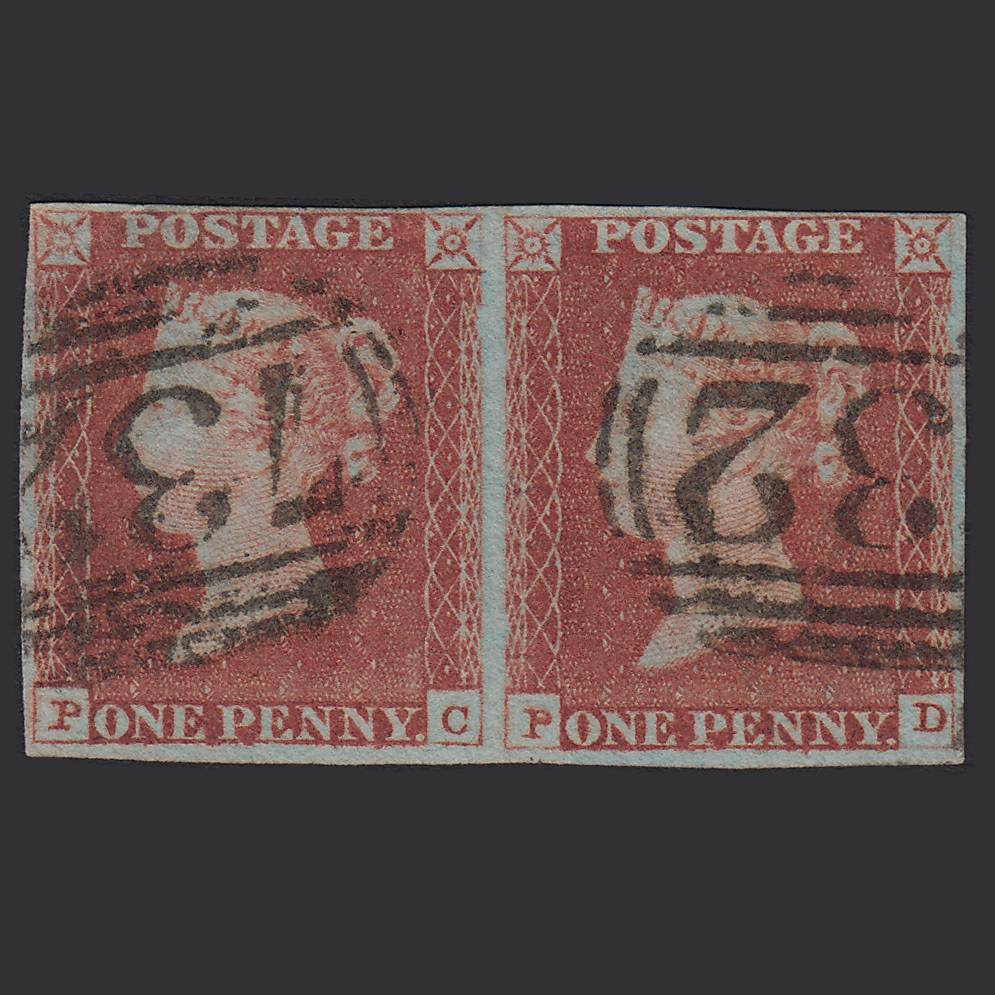 GB QV 1841 1d Pl 78 SG8-B1(1) PC-PD FU Pair 4M Imperf Stockbridge 732