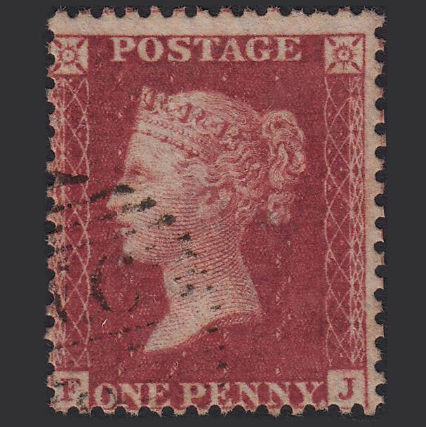 GB QV 1857 1d Deep Rose-red Pl 37 SG41-C10(4) FJ FU Light Cancel Misperf