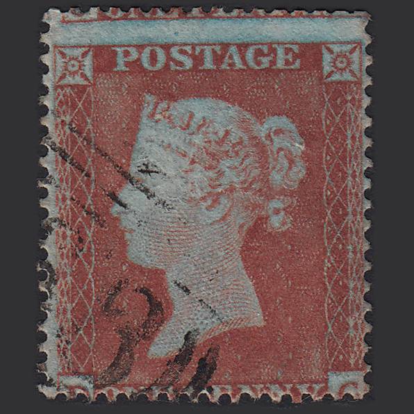 GB QV 1854 1d Red-brown SG17-C1(1) DC GU A01 Large Misperf
