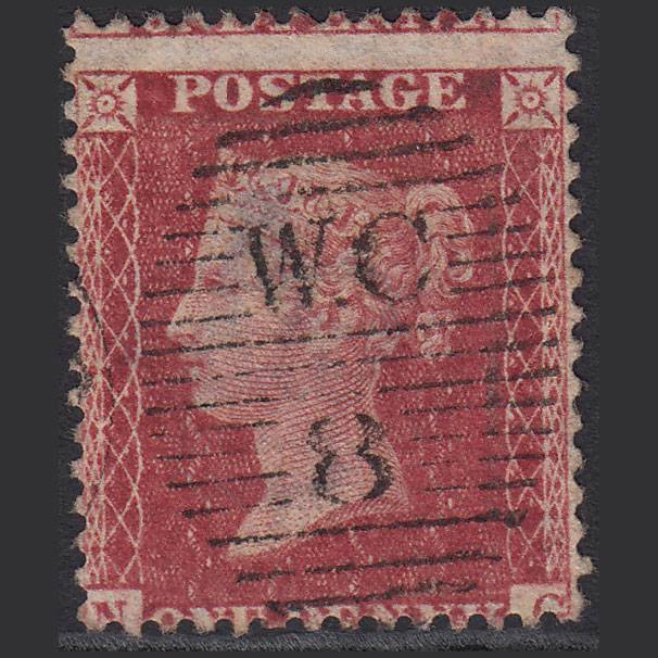 GB QV 1857 1d Rose-red Pl 57 SG40-C10(1) NG FU London D&S WC8 Misperf