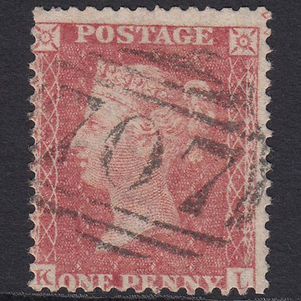GB QV 1857 1d Pale Rose Pl 56 SG39-C10(3) KL FU Shoreham 707 Ornament