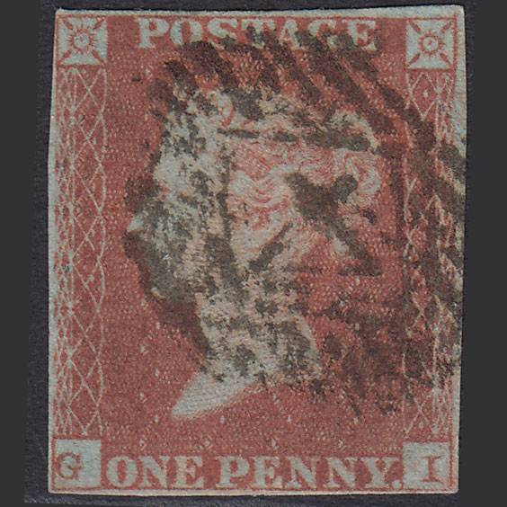 GB QV 1841 1d Red-brown (Plate 91) SG8-B1(1) GI GU 4 Margins London IS 4