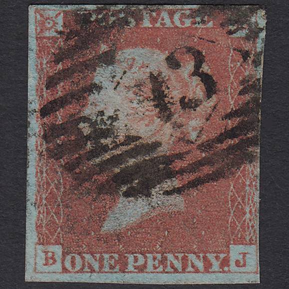 GB QV 1841 1d Very Blued Pl 73 SG8a-B1(2) BJ GU 4 Margins London IS 13